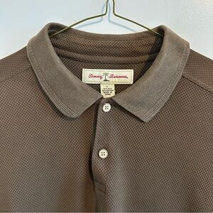 Tommy Bahama Silk Cotton Dark Brown Polo Lomg Sleeve Shirt Large